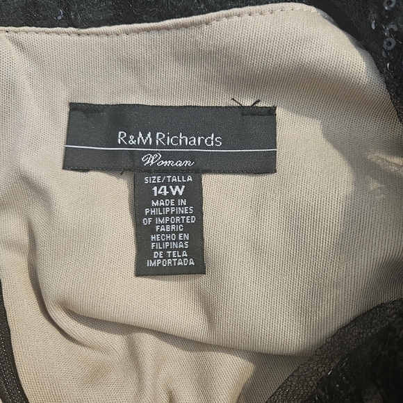 R&M Richards Black Satin & Sequined Lace A-Line High-Low Maxi Dress - Picture 12 of 14